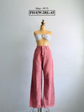 Dusty rose wide-leg pants with button-front waistband on a mannequin