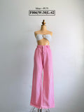 Pink wide-leg pants with button-front waistband on a mannequin